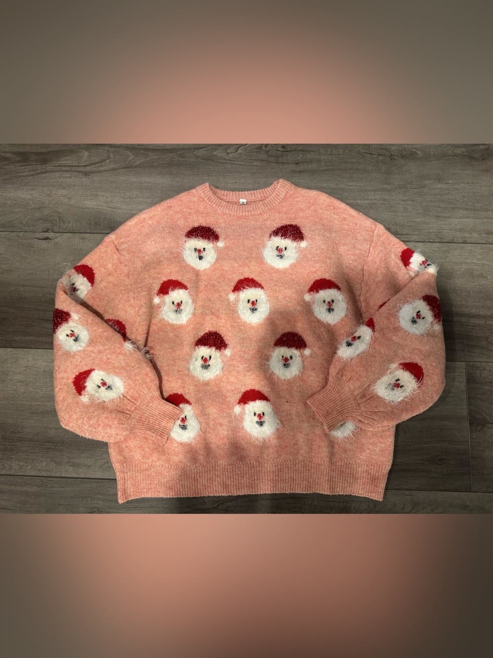 SHEIN Pink Fuzzy Santa Face Crewneck Sweater